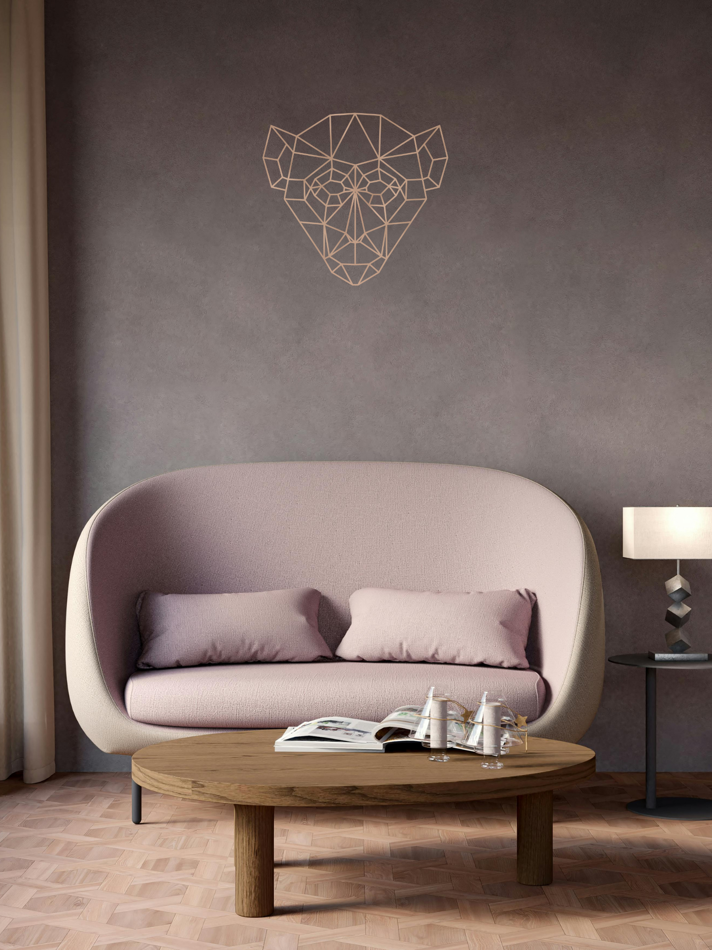 Houten geometrische aap als wanddecoratie