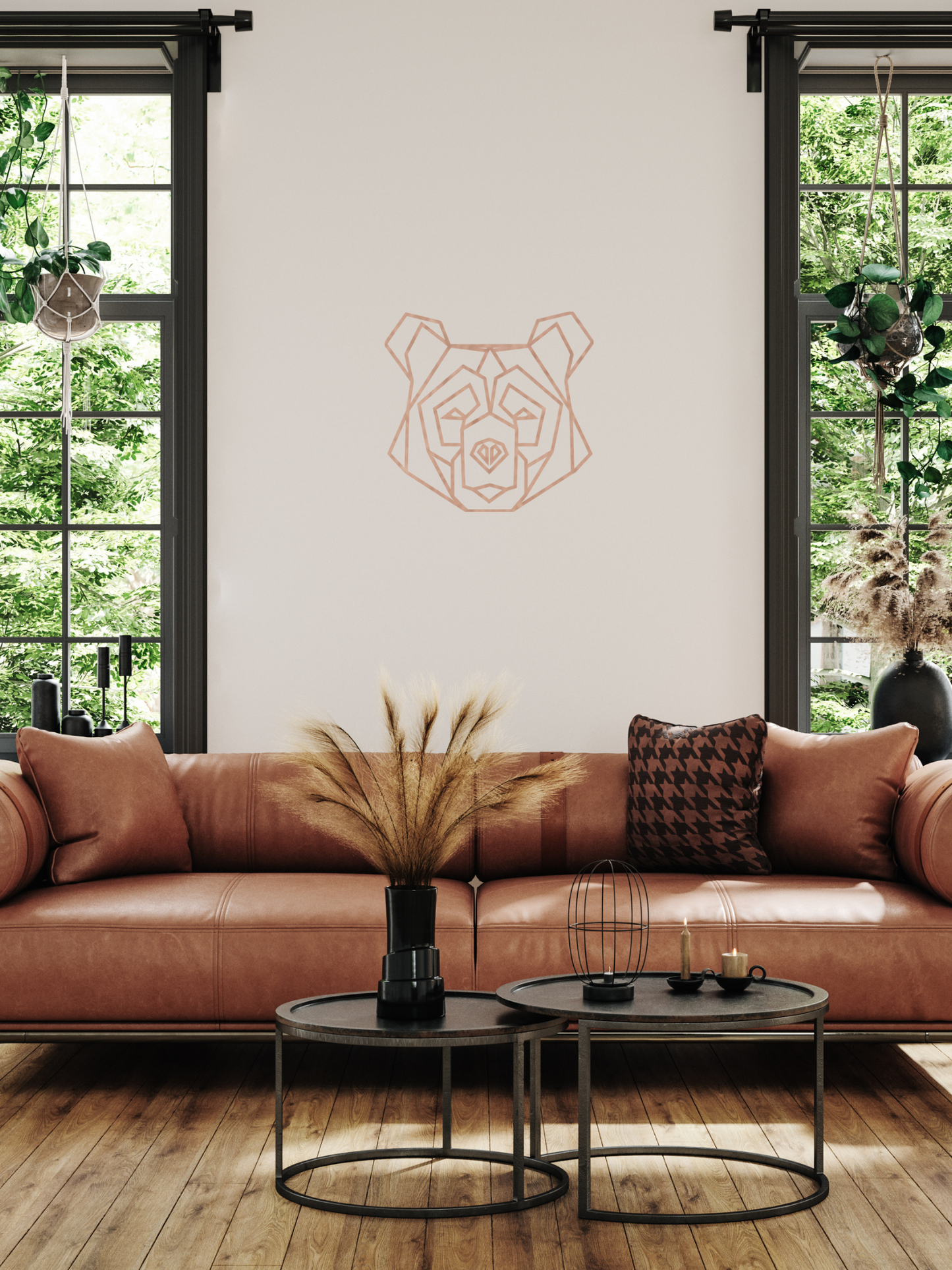 Houten bruine beer in geometrie