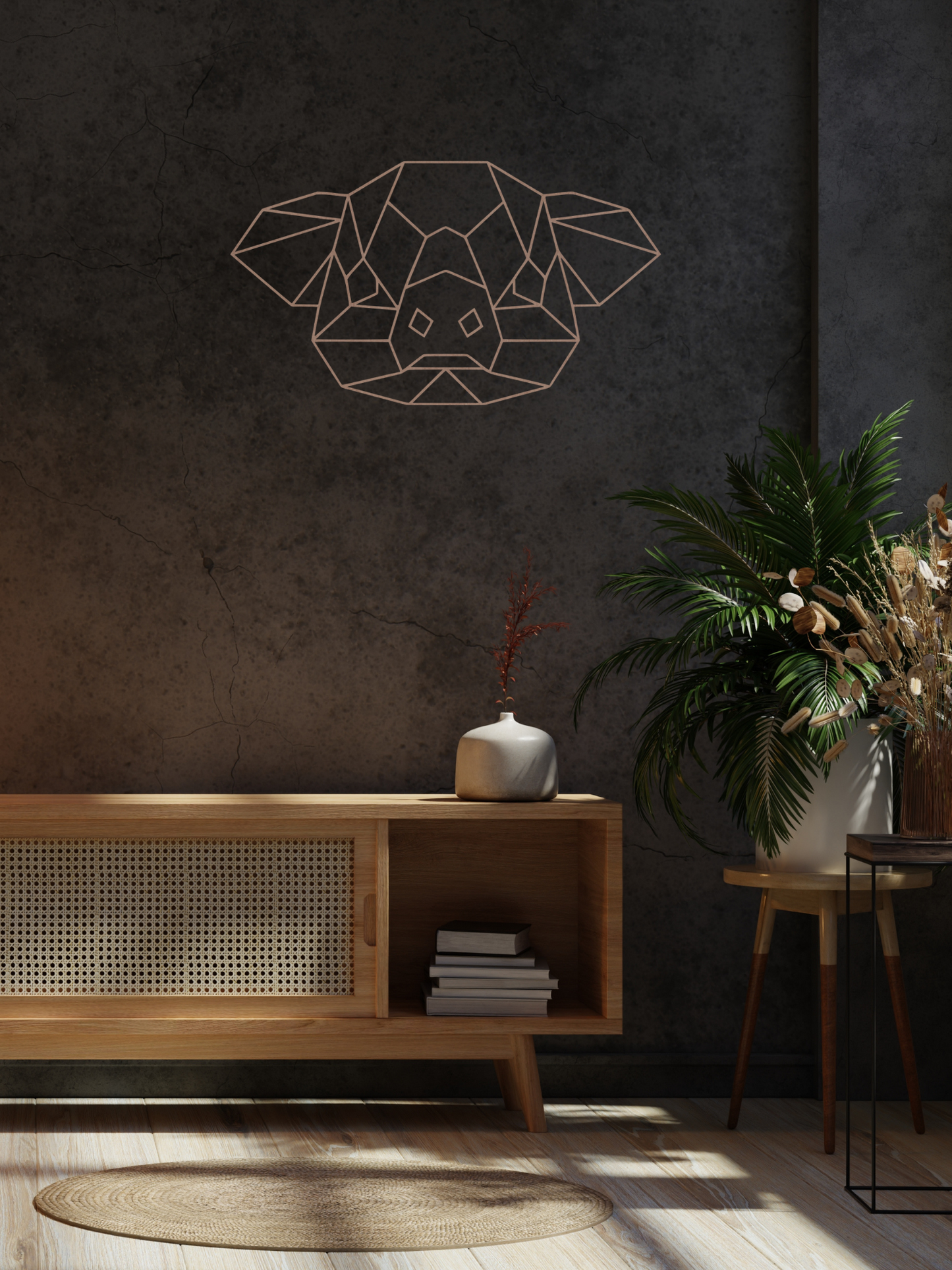 Houten geometrisch varken als muurdecoratie