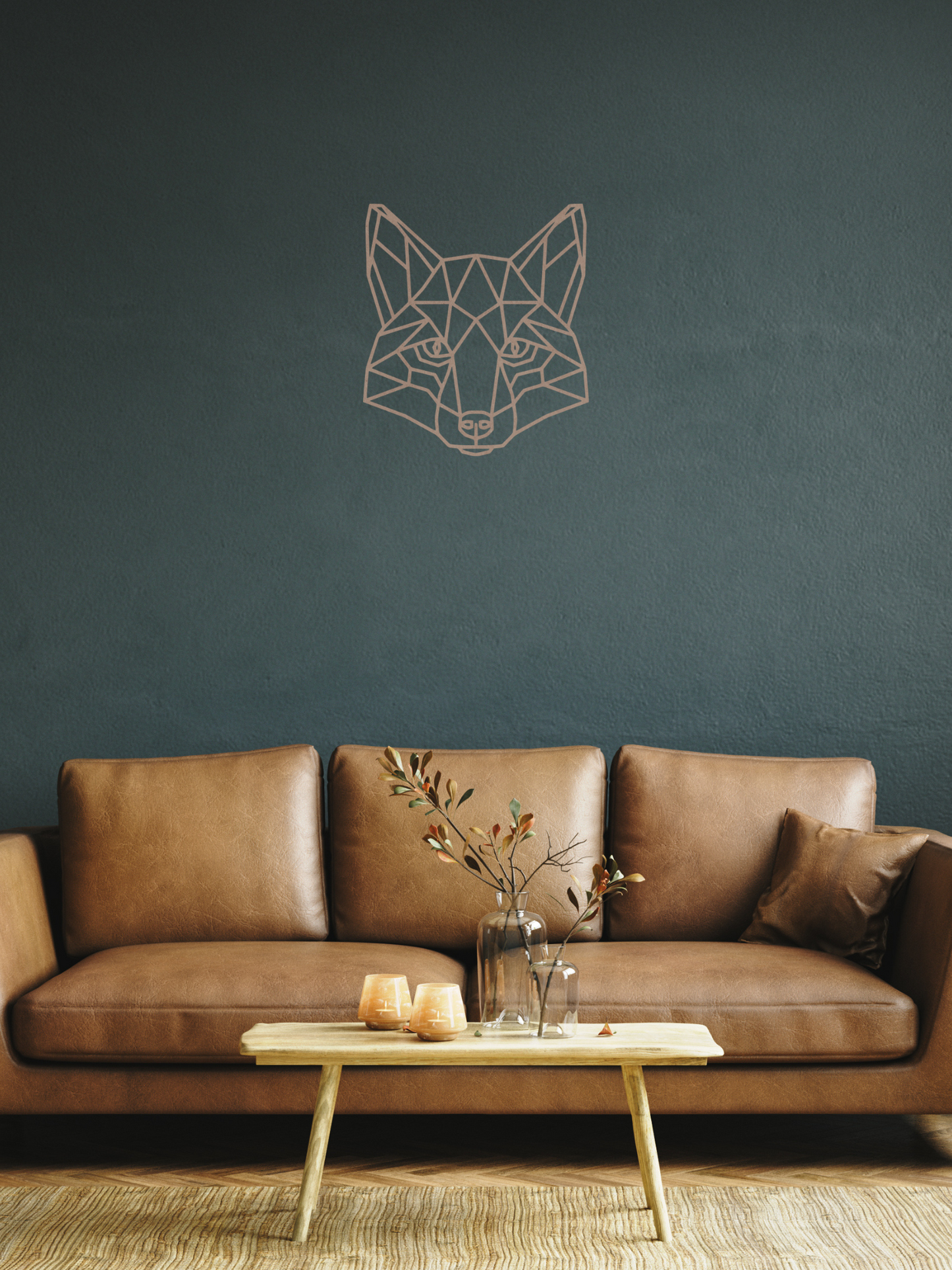 geometrische houten vos als wanddecoratie