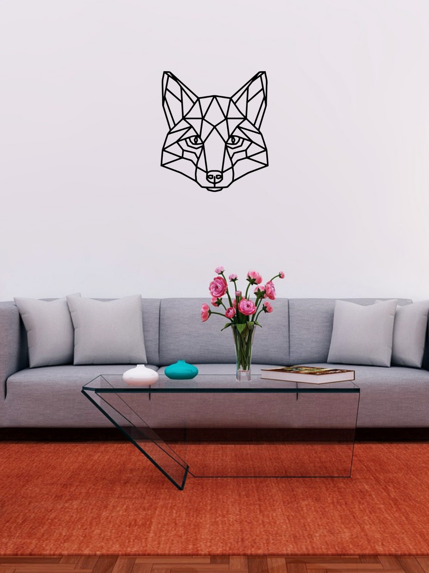 Geometrische houten vos in het zwart