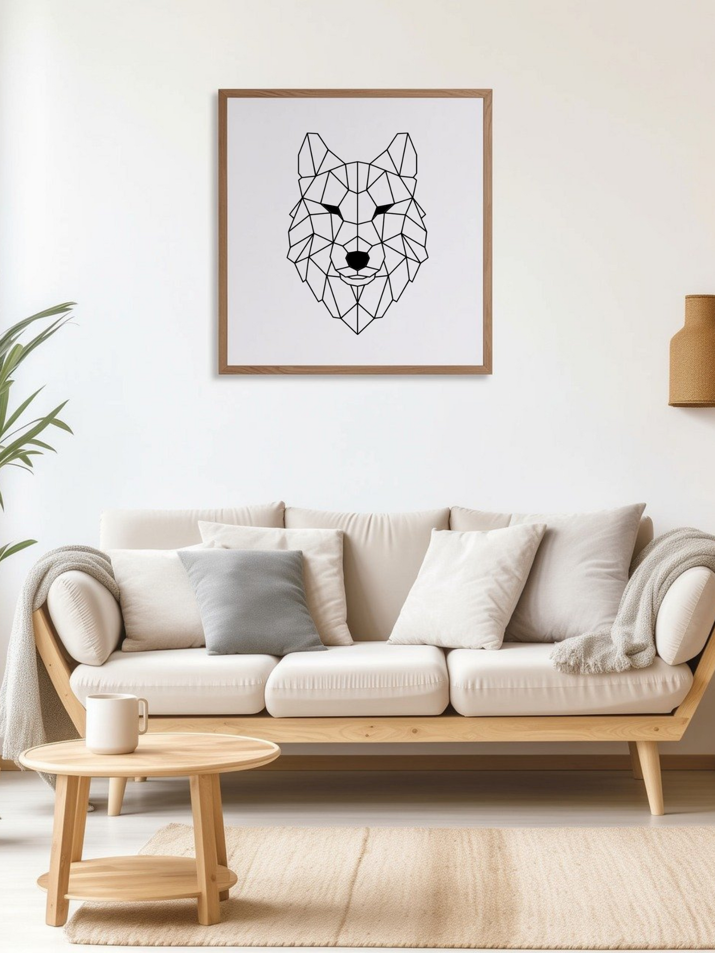 Houten geometrische wolf in het zwart voor wanddecoratie
