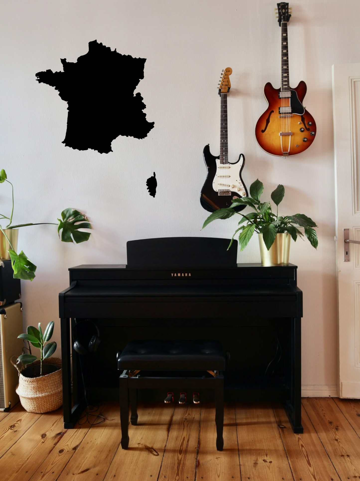 Houten Franse landkaart zwart voor muurdecoratie