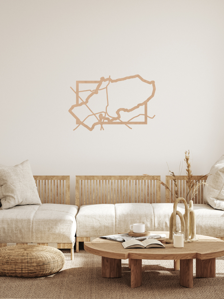 Jouw stad Beringen als stadskaart aan je muur als wanddecoratie in hout