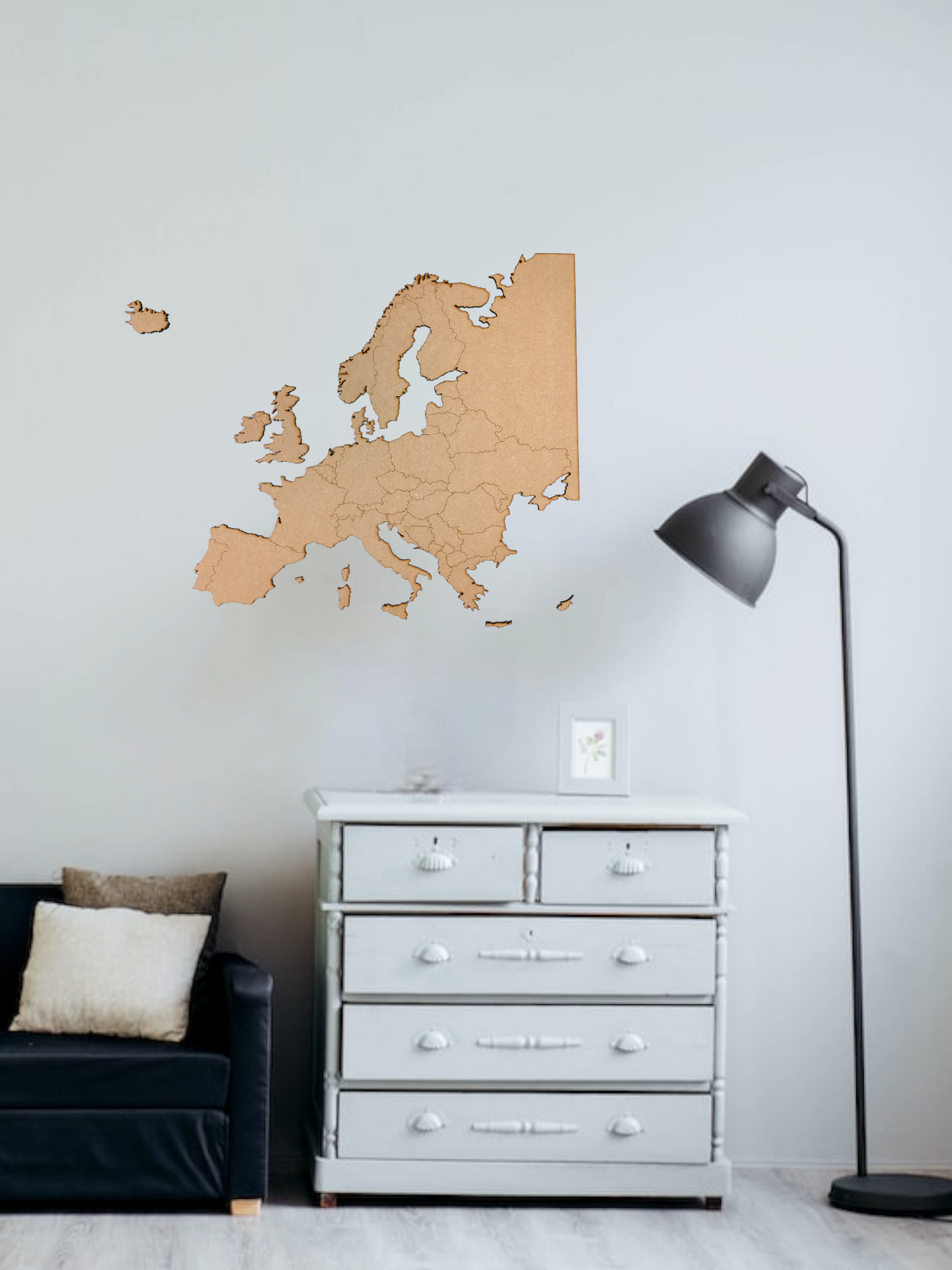 Continentale kaart Europa in hout voor muurdecoratie