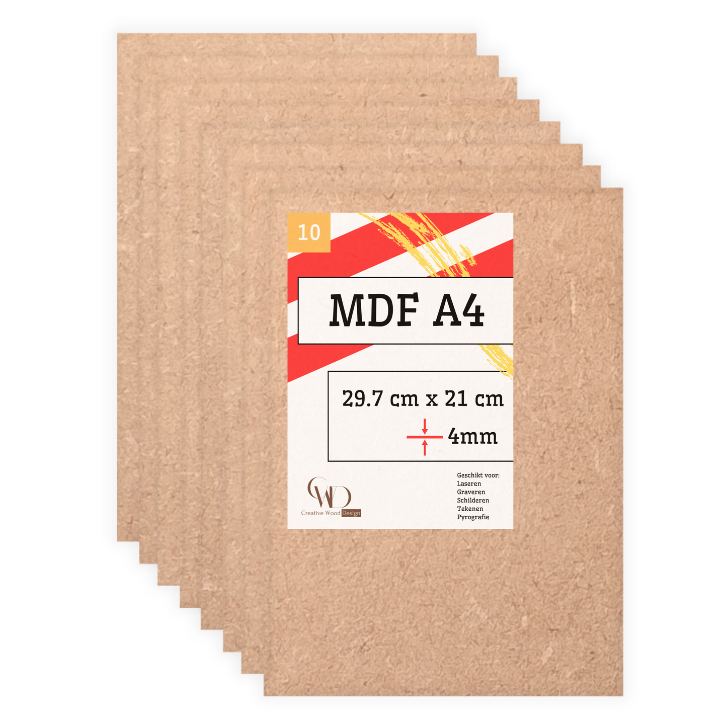 Wil je jouw creaties uitlaseren, graveren, tekenen, schilderen, ... in een MDF plaat van hout, het is allemaal mogelijk! Je kan bijvoorbeeld een A4 formaat 4mm dik met 10 stuks gebruiken.