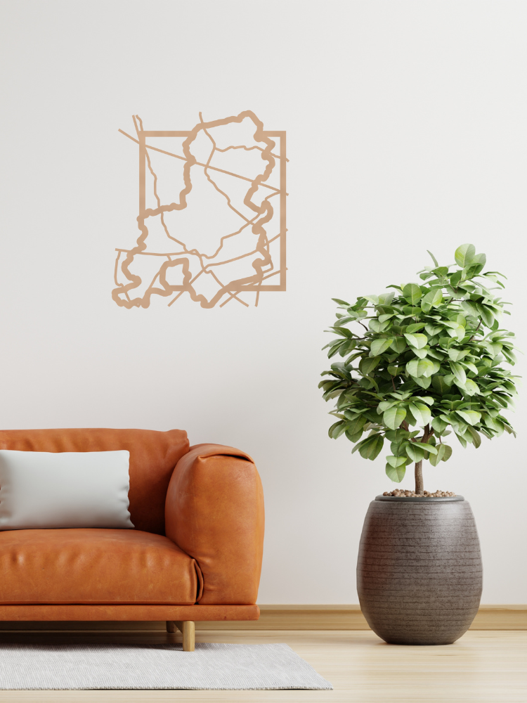 Houten stadskaart Deinze als plattegrond voor wanddecoratie