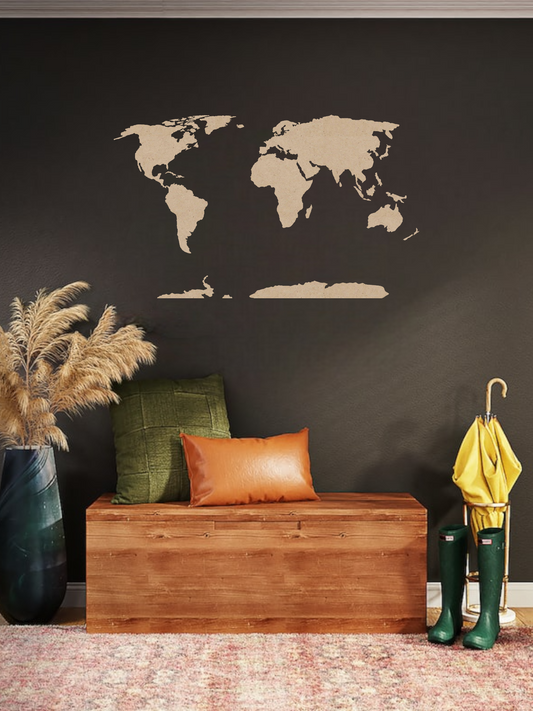 Een houten wereldkaart in jouw kamer. Ideaal voor de avonturiers die geen genoeg van de wereld kunnen krijgen.