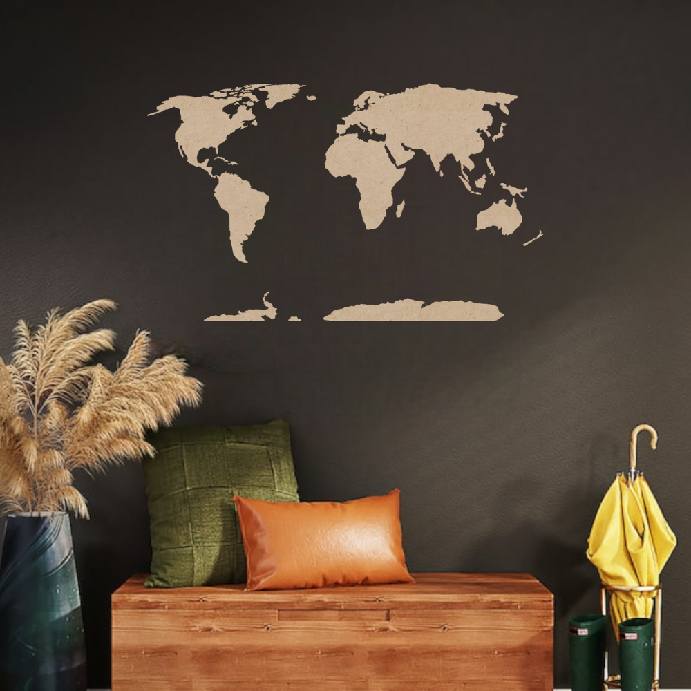 Een houten wereldkaart in jouw kamer. Ideaal voor de avonturiers die geen genoeg van de wereld kunnen krijgen.