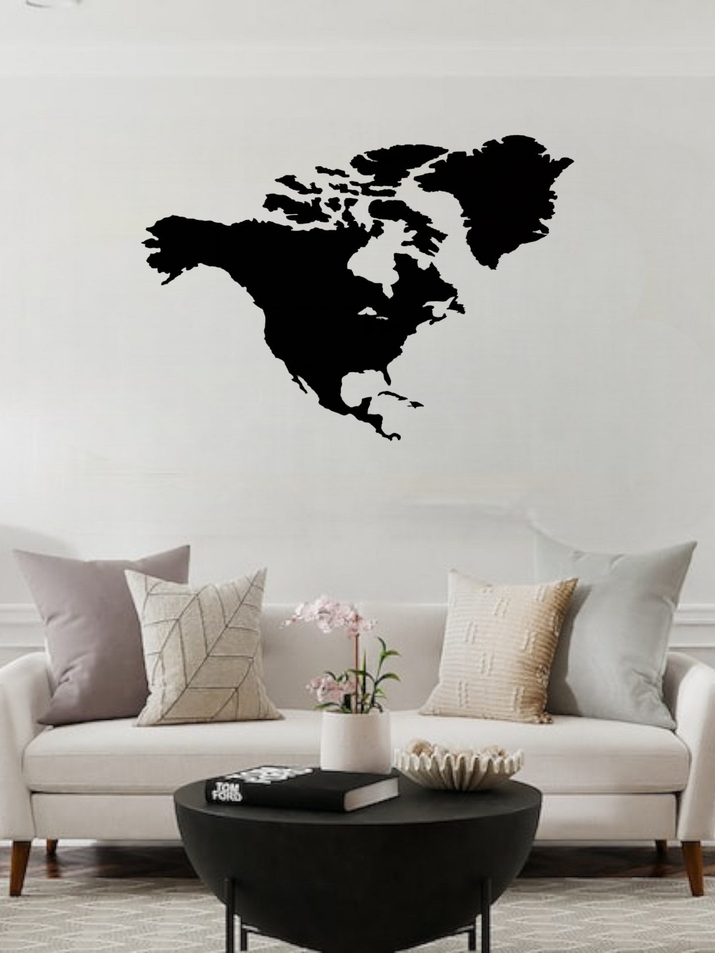 Houten kaart Noord-Amerika in hout voor wanddecoratie in het zwart